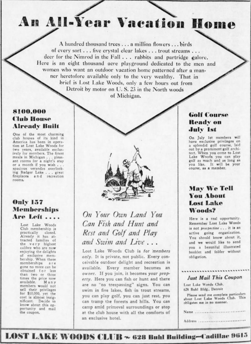 Lost Lake Woods Club - Apr 14 1929 (newer photo)